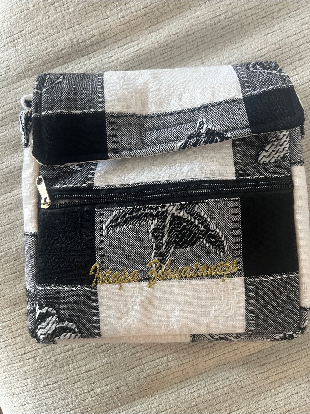 Black and White Checked Crossbody Bag
